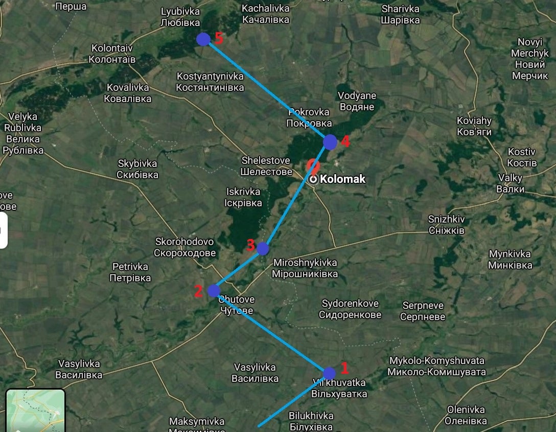 2 Map1. Приблизний маршрут руху війська згідно із записами Патріка Гордона.